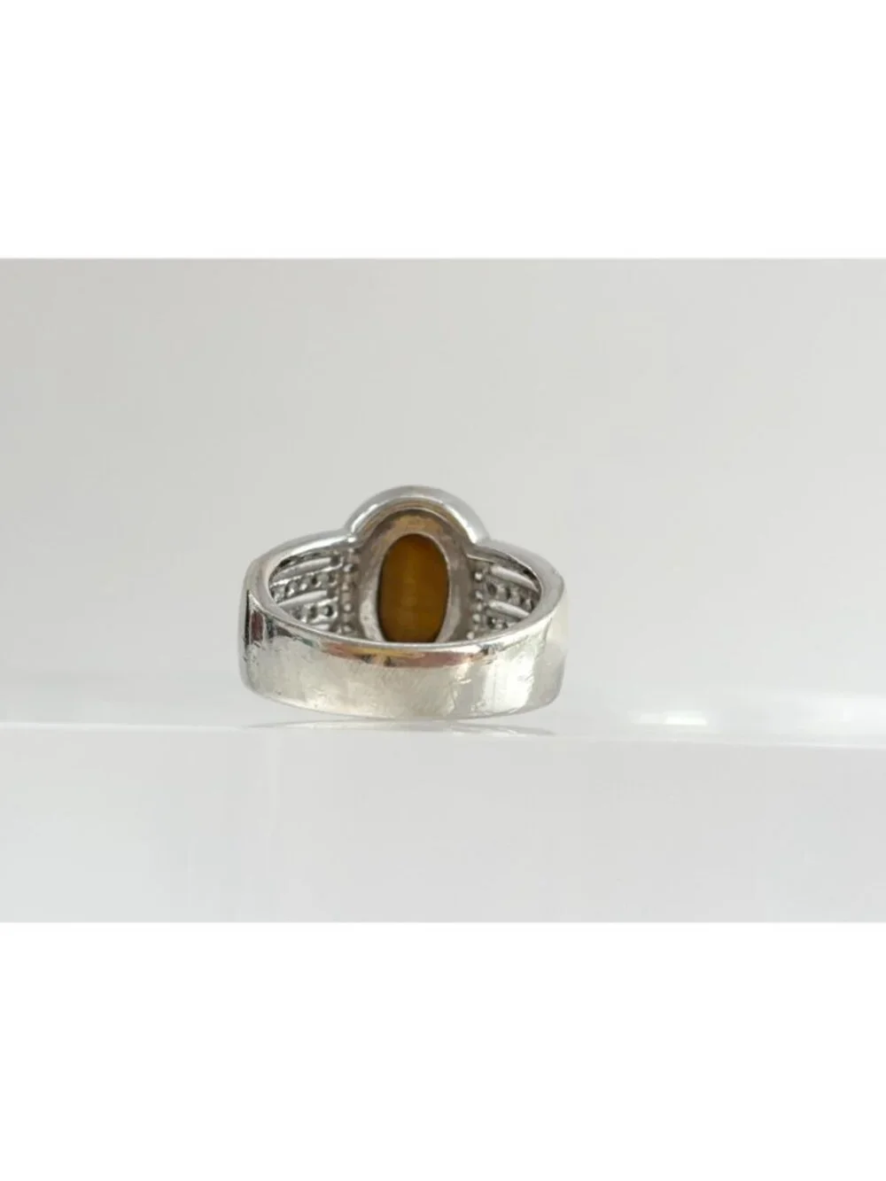 Genuine Tiger's Eye Gemstone Open Shank Sterling Silver 925 Vintage Ring - sz 8